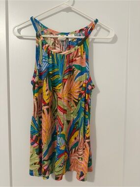 C&C California Mulitcolour Topical Sleeveless Tank Top 100% Linen Size Medium